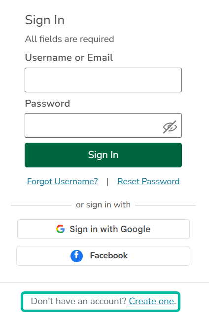 Create a new account form