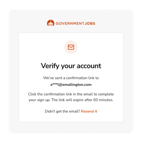 Verify your account screen
